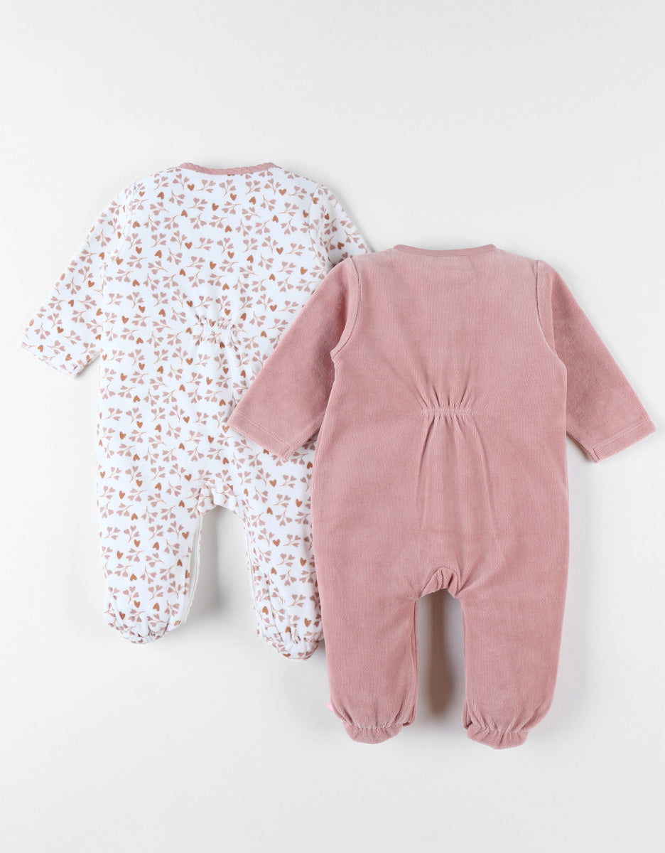 Set de 2 Pyjamas bébé, Velours vieux rose