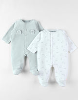 Set de 2 Pyjamas bébé, Velours vert d’eau