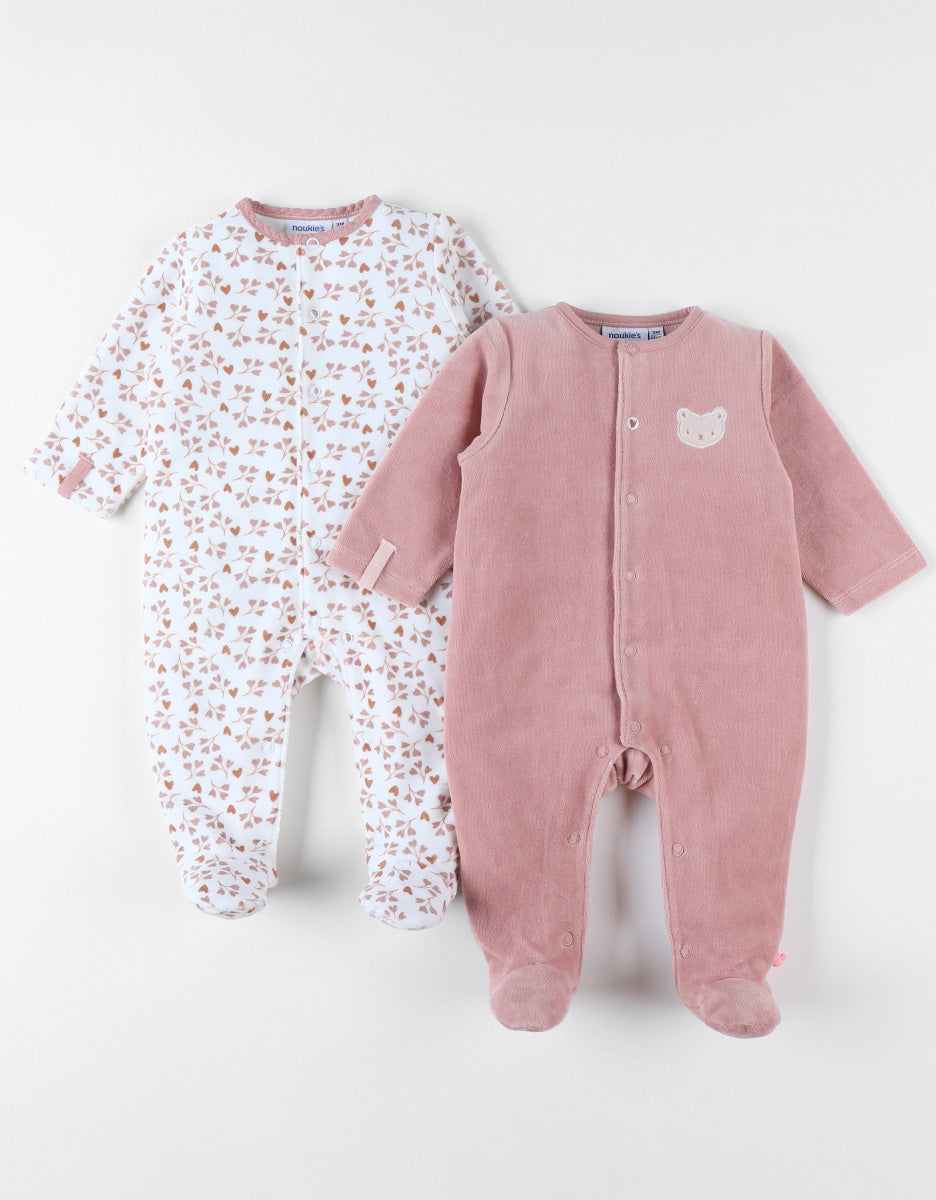 Set de 2 Pyjamas bébé, Velours vieux rose