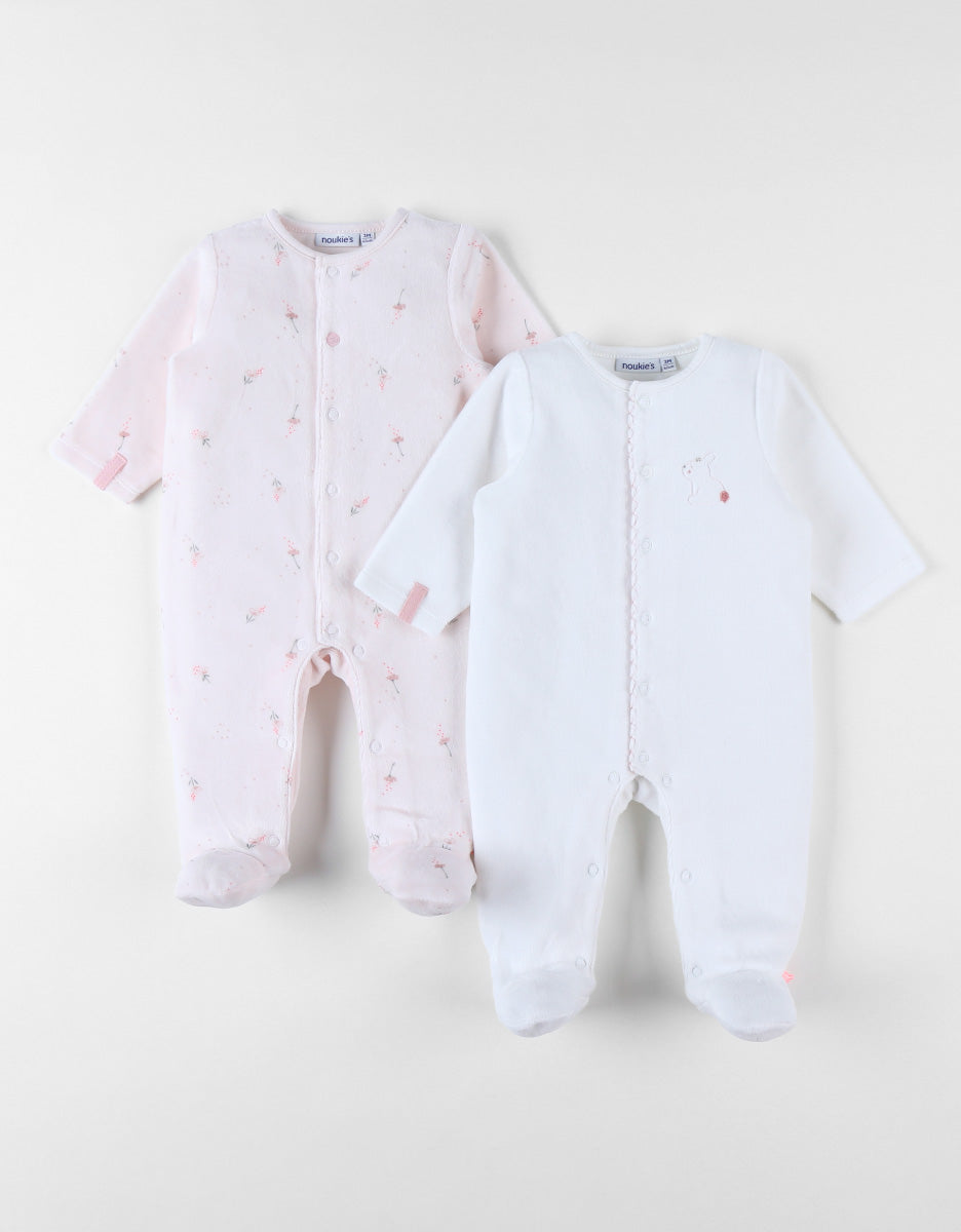 Set de 2 Pyjamas bébé, Velours rose pâle