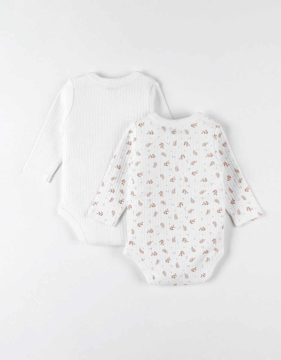 Set de 2 bodies en coton bio, écru/caramel